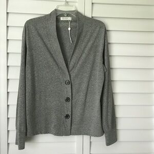 LA RELAXED Women's Jersey Gray Cardigan Sweater Organic Cotton Blend NEW Size S